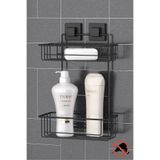 Teknotel Delme Vida Matkap Yok! Easyfıx Yapışkanlı İki Katlı Banyo Rafı Şampuanlık Mat Siyah EF256