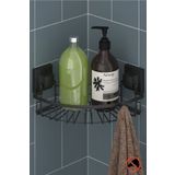 Teknotel Delme Vida Matkap Yok! Easyfıx Yapışkanlı Tek Katlı Askılı Banyo Köşe Rafı Mat Siyah Ef255