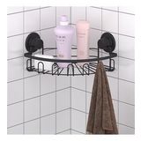 Teknotel Delme Vida Matkap Yok! Vakumlu Tek Katlı Askılı Banyo Köşe Rafı Mat Siyah Dm255
