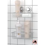 Teknotel Delme Vida Matkap Yok! Vakumlu, Yapışkanlı İki Katlı Banyo Rafı Şampuanlık Krom DM256