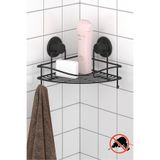 Teknotel Delme Vida Matkap Yok! Vakumlu,Yapışkanlı Şampuanlık Tek Katlı Banyo Köşe Rafı Siyah DM250