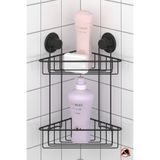 Teknotel Delme Vida Matkap Yok!Vakumlu,Yapışkanlı İki Katlı Banyo Köşe Rafı Şampuanlık Siyah DM257