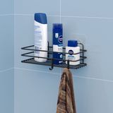 Teknotel ST117H Mat Siyah Yapışkanlı Kancalı Banyo Rafı