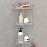 Teknotel Üç Katlı Banyo Köşe Rafı Kancalı Krom Lm009H Çok Renkli