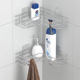 Teknotel Yapışkanlı Kancalı 2 Adet Banyo Köşe Rafı Krom St276 Çok Renkli