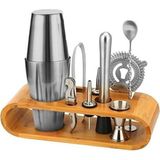 Teknotrust 10 Parça Ahşap Standlı Boston Shaker Kokteyl Seti, 750 ml