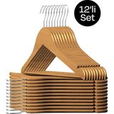Teknotrust 12 Adet Bej Ahşap Görünümlü Elbise Askısı Ergonomik Tasarım ile Şık Kullanım Amaçlı - 0