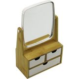 Teknotrust 3 Çekmeceli Bambu Ahşap STANDLI=9X9.5X18X21.5 cm Makyaj AYNASI=15X18 cm Takılık 2+1 Organizer 4832 - Ahşap Rengi