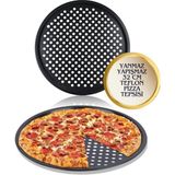 TeknoTrust 32 cm delikli, yapışmaz teflon pizza tepsisi, dayanıklı ve kullanışlı fırın kabı - Seçenek 1 - Ahşap