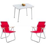 Teknotrust 60X80 Katlanır Masa ve 2 Kırmızı Katlanır Kamp Sandalyesi Set - Seçenek 1