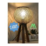 teknotrust Ahşap 2 ADET Ahşap Üç Ayaklı Abajur Jüt Top Başlıklı Aydınlatma E27 Tripod Haki 31-45 cm 1
