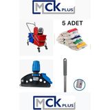 TeknoTrust Çift Kovalı Krom Temizlik Arabası ve Paspası Seti, Kırmızı ve Mavi Renkli - Altın