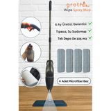 Teknotrust Gri Tıpasız Sprey Mop 4 Bezli, 700cc Su Hazneli, Garantili, Püskürtmeli Paspas
