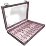 Teknotrust Pembe Deri Kumaş Cam Kapaklı 34 cm / 24 cm Tırnaklı Yüzük Tablası
