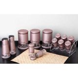 TeknoTrust Pembe Porselen 13 Parça Cam Baharatlık Seti, Şık ve Kullanışlı Baharat Saklama Hacim: 1,1 L - Amber - 1 lt