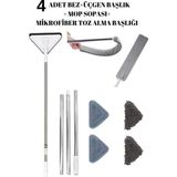 Teknotrust Set Üçgen Cam Silme Aparatı, Mikrofiber Mop ve Toz Alma Başlığı (4 Bezli)