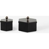 Teknotrust Şık Siyah Metal Takı Kutusu Çiftli Set, 6 Köşeli Hexagon Organizer