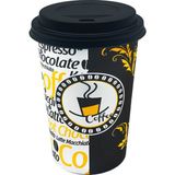 TeknoTrust Siyah Kapaklı 100 Adet 12 Oz Kahve Karton Bardak 300 ml, dayanıklı ve şık tasarım - Şeffaf