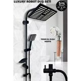 teknotrust Siyah Robot Duş Seti El Ve Tepe Duş Başlığı Spiral Takımı Banyo Duşu