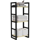 Teknotrust Tekno Trust 60 x 25 3 Katlı Süper Kalite Siyah Masif Ahşap Banyo Düzenleyici Raf Siyah Plastik Açık Raflı
