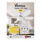 teknotrust Yerli Üretim 40W Uzaktan Kumandalı Tavan Tipi Fan LED Aydınlatma Ventus Deluxe