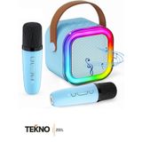 Teknozeel Çift Mikrofonlu Karaoke 5 Ses Efektli Rgb Işıklı Bluetooth Kablosuz Hoparlör Ses Bombası Mavi Renk