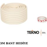 Teknozeel Kauçuk Krem Renk Geniş Kenar ve Köşe Koruyucu 2 Metre Bebek Çocuk Masa Darbe Koruma ( 3m Bant Hediye)