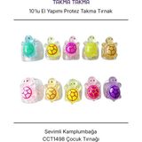 Tekrar Kullanılabilir El Yapımı Protez Takma Tırnak CCT1498 - Sevimli Kamplumbağa - 10'lu Renkli-S