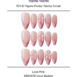 Tekrar Kullanılabilir El Yapımı Protez Takma Tırnak KBD1478 - Love Pink - 15'li Pembe-Xs