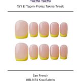 Tekrar Kullanılabilir El Yapımı Protez Takma Tırnak KBL1474 - Sarı French - 15'li Sarı-Xs