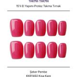 Tekrar Kullanılabilir El Yapımı Protez Takma Tırnak KKR1492 - Şeker Pembe - 15'li Pembe-L