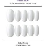 Tekrar Kullanılabilir El Yapımı Protez Takma Tırnak KOV1475 - Soğuk Bayaz -15'li Beyaz-S
