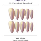 Tekrar Kullanılabilir El Yapımı Protez Takma Tırnak UBD1479 - Sade Güzellik - 15'li Ten Rengi-Xs - Pembe