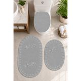 Teksev 3lü Set Gri Fransız Dantelli Lüks Banyo Paspası Kaymaz Tabanlı Çeyizlik Hediyelik Banyo Paspas Seti