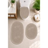 Teksev 3lü Set Vizon Fransız Dantelli Lüks Banyo Paspası Kaymaz Tabanlı Çeyizlik Hediyelik Banyo Paspas Set