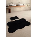 Teksev Anatolia 2'li Siyah 80X140 + 50X70 cm Büyük Ebat Banyo Paspası Seti Kaymaz Tabanlı Klozet Takımı
