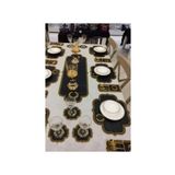 Teksev Başak Siyah Gold Amerikan Servis 6 Kişilik 19 Parça Runner Seti Nakışlı Deri Yemek Sunum Takımı