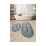 Teksev Doğal Pamuklu Spagetti Oval Gri 2'li Banyo Paspası Seti Banyo Halısı Yıkanabilir Klozet Takımı