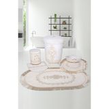 Teksev Exclusive Krem 6 Parça Çeyizlik Dantelli 3'lü Banyo Paspası & 3'lü Kirli Çamaşır Sepeti Seti
