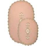 Teksev Lisa Pudra Pembe Oval 2'li Dantelli Banyo Paspas Seti Çeyizlik Kaymaz Klozet Takımı Banyo Halısı