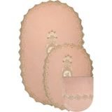 Teksev Lisa Pudra Pembe Oval 3'lü Dantelli Banyo Paspas Seti Çeyizlik Kaymaz Klozet Takımı Banyo Halısı