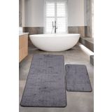 Teksev Nova Antrasit Büyük Boy 80x150 + 50x80 cm 2'li Banyo Halısı Paspas Seti Kaymaz Taban Klozet Takımı