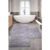 Teksev Nova Gri Büyük Boy 80x150 + 50x80 cm 2'li Banyo Halısı Paspas Seti Kaymaz Taban Klozet Takımı