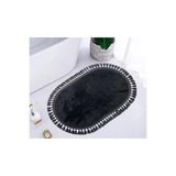 Teksev Relax Oval Siyah Renk Oda Banyo Halısı Ponpon Saçaklı Makinede Yıkanabilir Kaymaz Taban Paspas