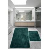 Teksev Relax Petrol Yeşili Büyük Boy 80X150 + 50X80 cm 2'li Banyo Halısı Paspası Seti Kaymaz Klozet Takımı