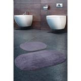 Teksev Rivora Gri 2'li Banyo Halısı Paspası Seti Kaymaz Deri Tabanlı Makinede Yıkanabilir Klozet Takımı