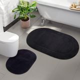 Teksev Rivora Siyah 2'li Banyo Halısı Paspası Seti Kaymaz Deri Tabanlı Makinede Yıkanabilir Klozet Takımı