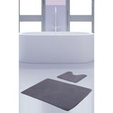 Teksev Unicolor Düz Gri 2'li Banyo Paspası Halısı Seti Kaymaz Tabanlı Makinede Yıkanabilir Klozet Takımı