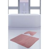 Teksev Unicolor Düz Pembe 2'li Banyo Paspası Halısı Seti Kaymaz Deri Tabanlı Yıkanabilir Klozet Takımı