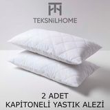 Teksnil Home | %100 Pamuk 2 Adet Kapitoneli Yastık Alezi Koruyucu | Koruyucu Yastık Kılıfı | 50 x 70 | - 50 x 70 cm - Ekru